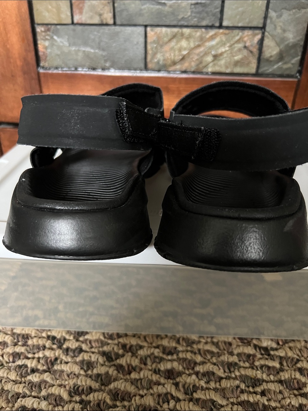 Nike Black Sandal-Strap Slide with White Logo - Picture 5 of 5